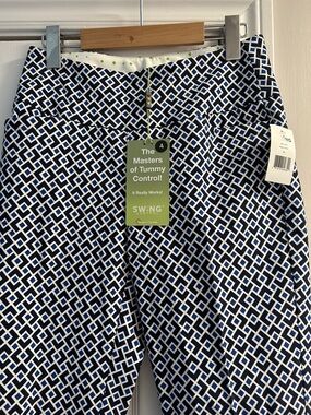 Swing Control Geometric Print Stretch Pants - Navy & White